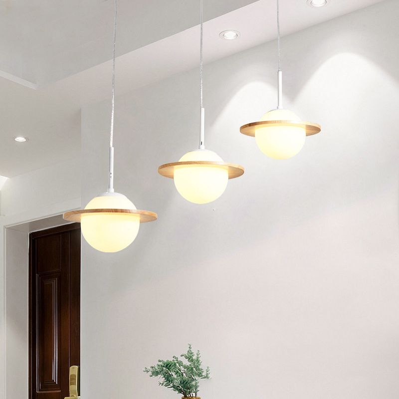 Modern Style Ceiling Light with Moon Design Glass Shape, Wood Accents Cluster Lighting