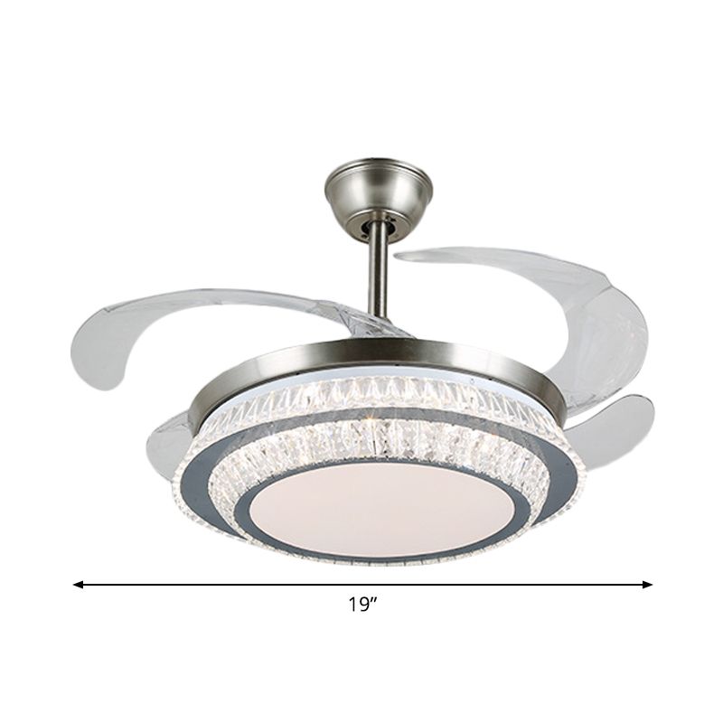 19 "breit gestufte Kristall Halbflush Mount Leichte LED Silber Hanging Lüfterlampe mit 4 Klingen