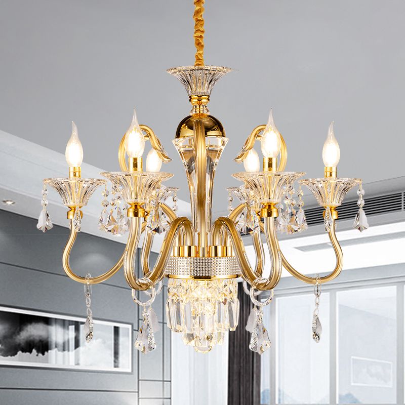 Candelabra tradizionale lampadario 6/8 teste ciondolo in metallo in oro con goccia di cristallo trasparente