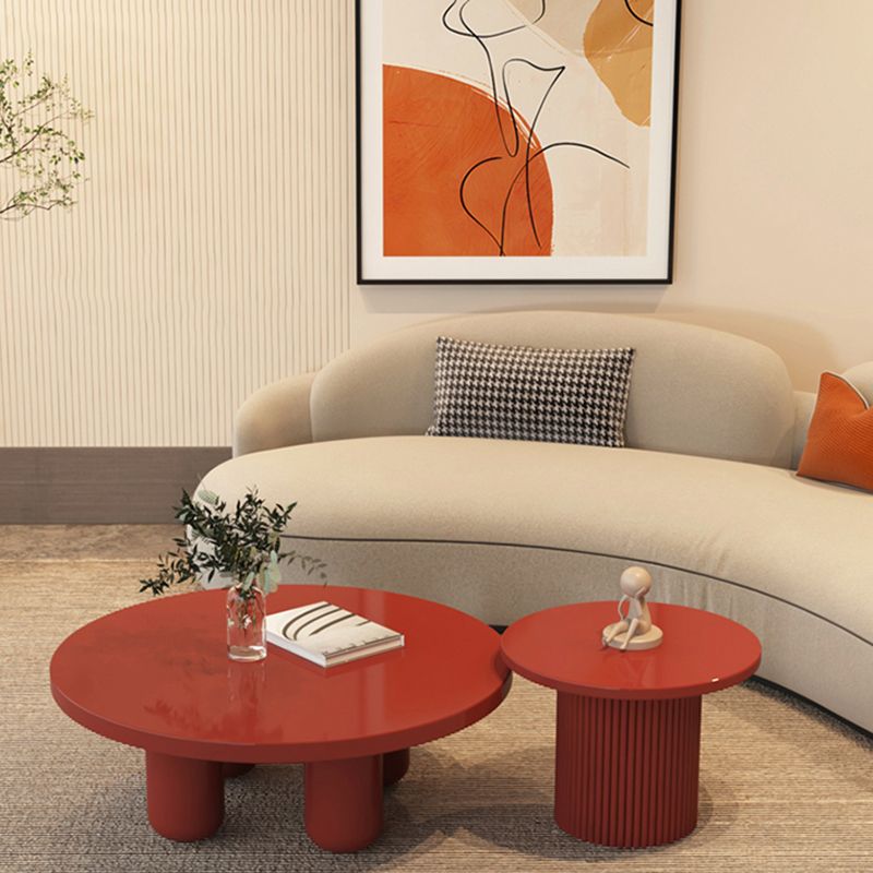 Contemporary Round Coffee Table Set Pedestal Wood Cocktail Table