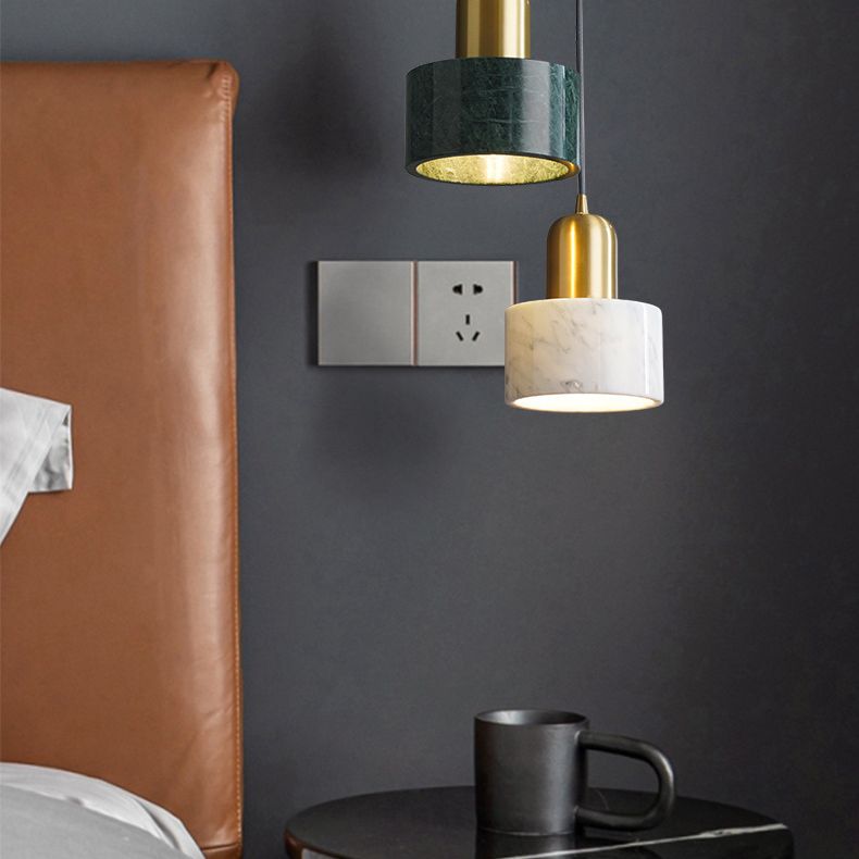 5.9 Inches Diameter Cylindrical Mini Hanging Light Modern Style Marble Single Bulb Lighting Pendant for Bedroom