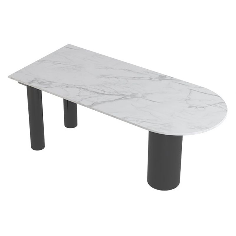 Metal Contemporary Free Form Dining Table Sintered Stone Table with Black Legs