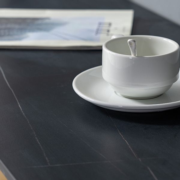 Glam Rectangle Pub Table Sintered Stone Bar Height Cocktail Table with Double Pedestal