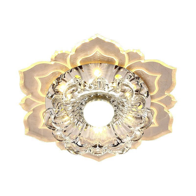 LED-bloemplafondarmatuur, minimalistische, heldere kristallen inbouwlamp in warm/meerkleurig licht