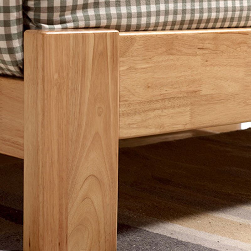 Modern Solid Color Panel Bed Rubberwood Standard Bed with Headboard