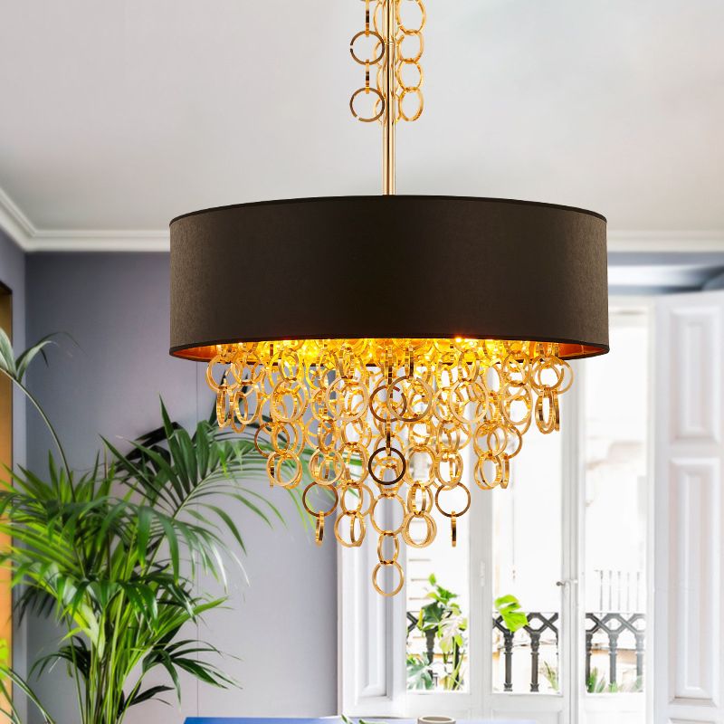 Simplicity Circular Chandelier Light Fixture Metal Living Room Ceiling Pendant Light in Black