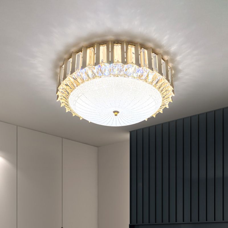 Clear Crystal Bowl Ceiling Fixture Contemporary LED Gold Flush Mount Lighting for Bedroom
