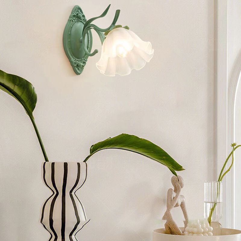 Iron and Glass 1 / 2 - Light Bath Sconce in Green & White Bathroom Vanity Lighting