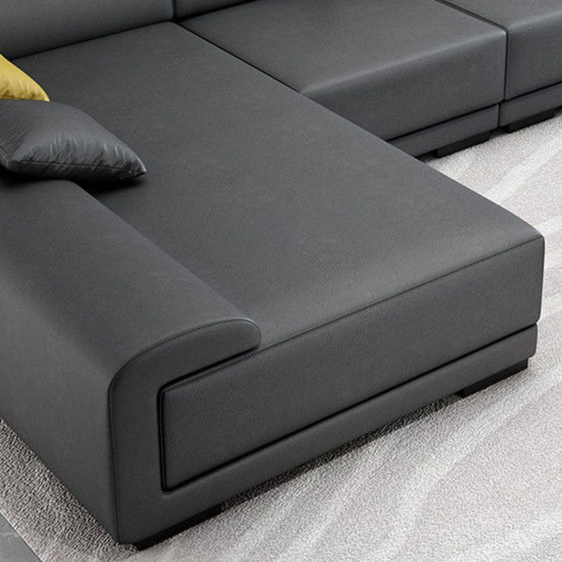 Reversible Faux Leather Sectional with Square Arm for Living Room