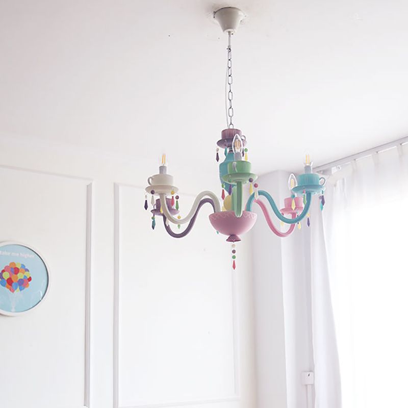 Lustre en macaron multi-tête contemporain luminaires de pendentif en verre métallique pour chambre à coucher pour la chambre à coucher