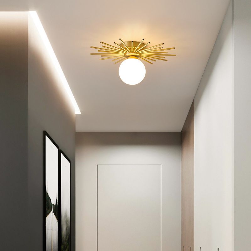 1-Light Globe Flush Ceiling Lights Modern Glass Flush Mount in Gold