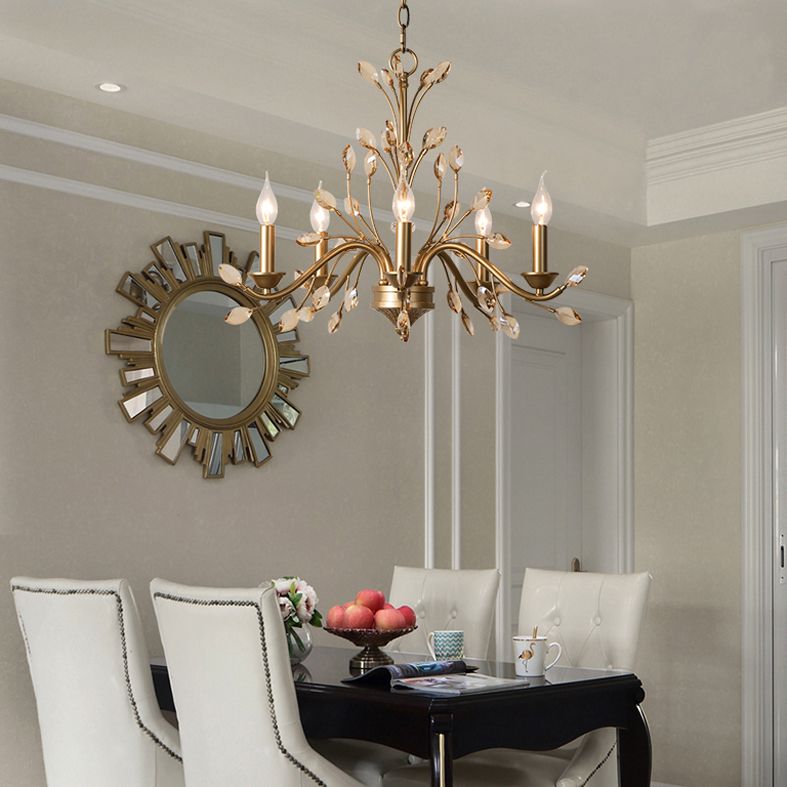 Multi Light Candle Pendant Light with Crystal Decoration American Country Style Metal Chandelier