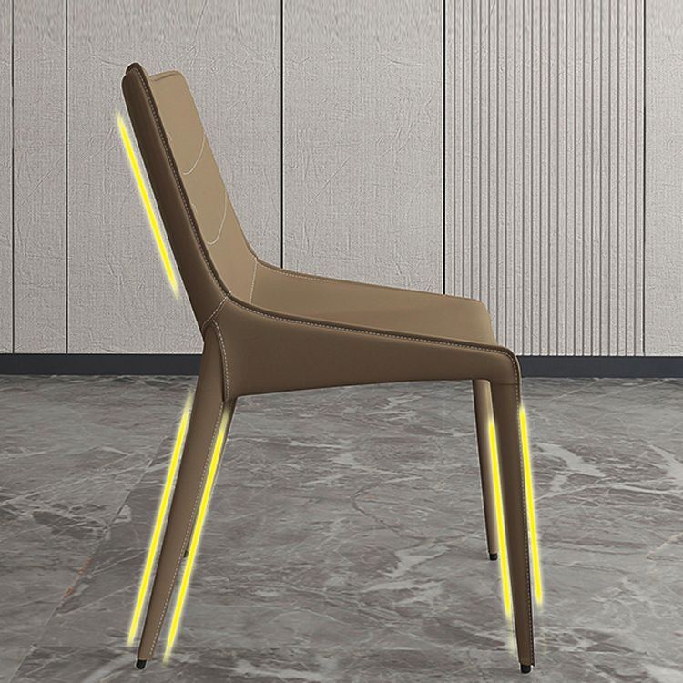 Modern Leather Dining Side Chair Solid Back Armless Side Chair