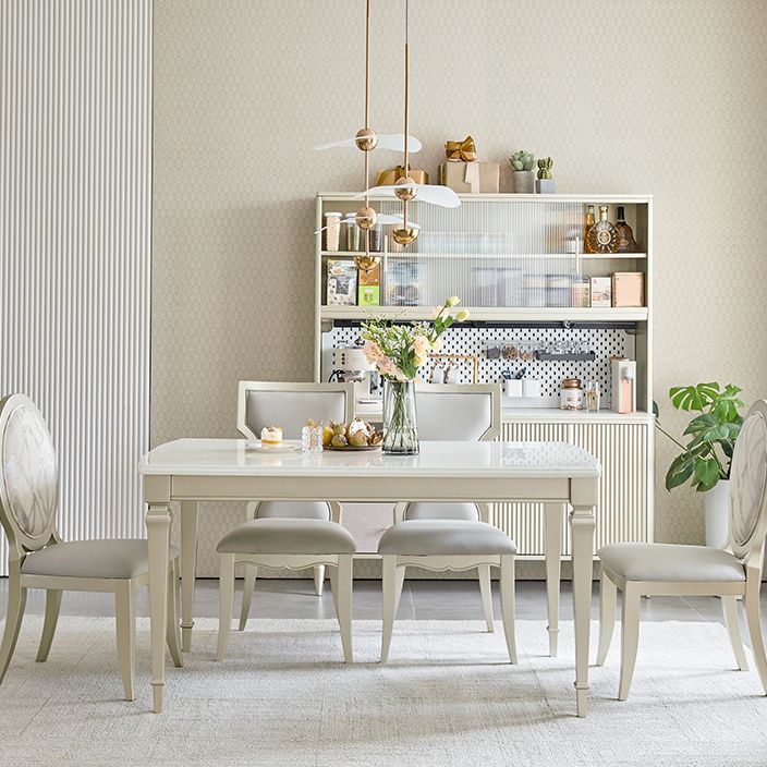 Glam Rectangle Dining Table White Faux Marble Tabletop for Home