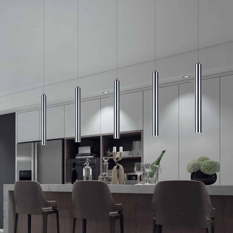 Zeitgenössischer Stil Zylinderform Pendelleuchte Leuchtmetall 1 Leichte Hanglampe in Silber