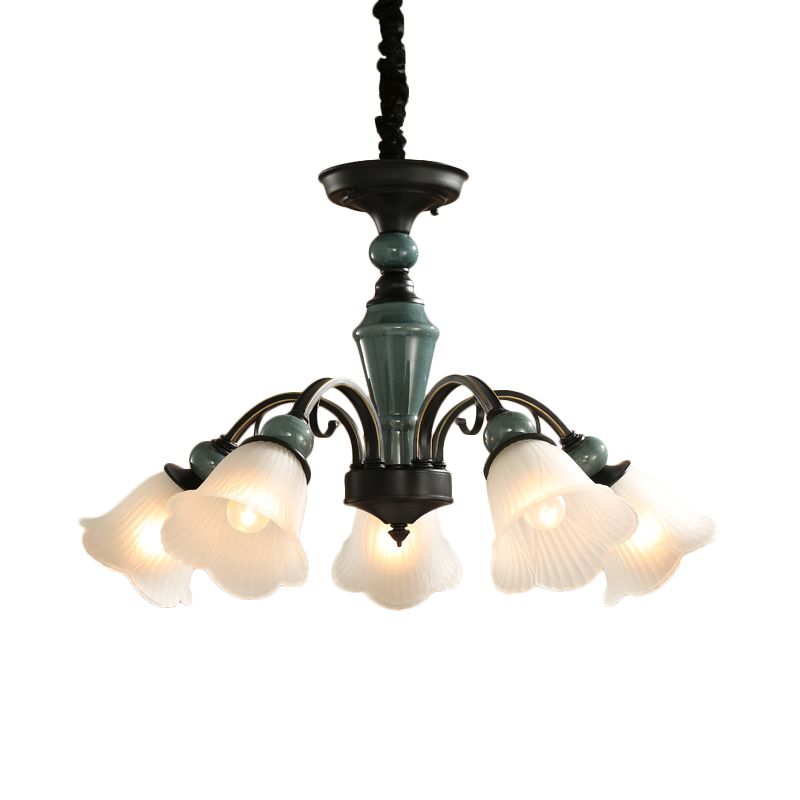 Braccio curvo soggiorno lampada a sospensione country metallic 5/6-bulb Black Finish lampadario Lampada con tonalità in vetro glassata