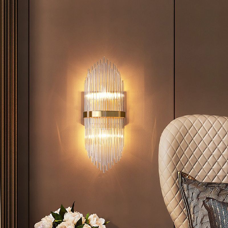 Postmodern Flute Shaped Wall Sconce Clear Crystal Rods Bedside Wall Light Fixture in Gold