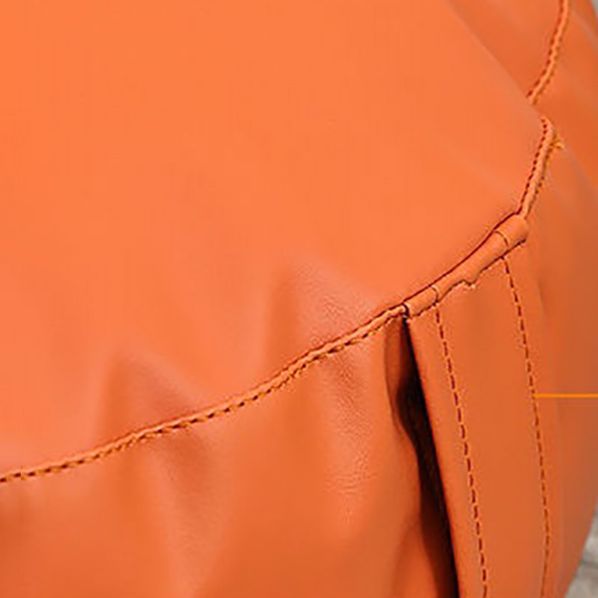 Modern Pouf Ottoman Faux Leather Upholstered Solid Color Round Ottoman