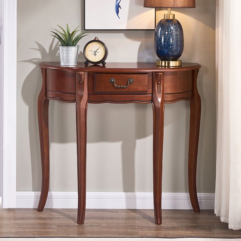 Rubbered Wood Console Table Mid-Century Modern Half Moon Accent Table for Hall