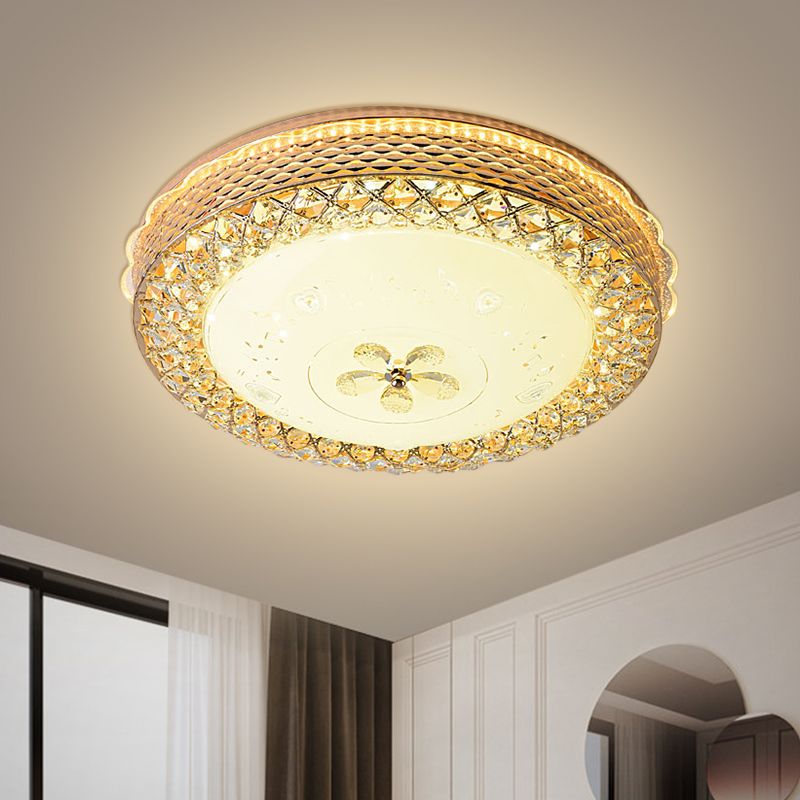 Plafoniera a forma di ciotola di cristallo smussato Lampada da incasso modernista a LED in oro con motivo floreale