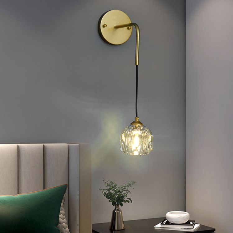 1-Light Contemporary Crystal Wall Sconce Armed Wall Light Lamp for Bedroom