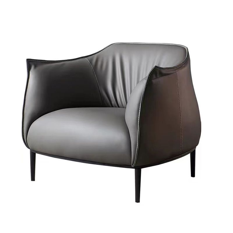 Solid Color Living Room Faux Leather Arms Included Basic Four Leg Barrel Chair