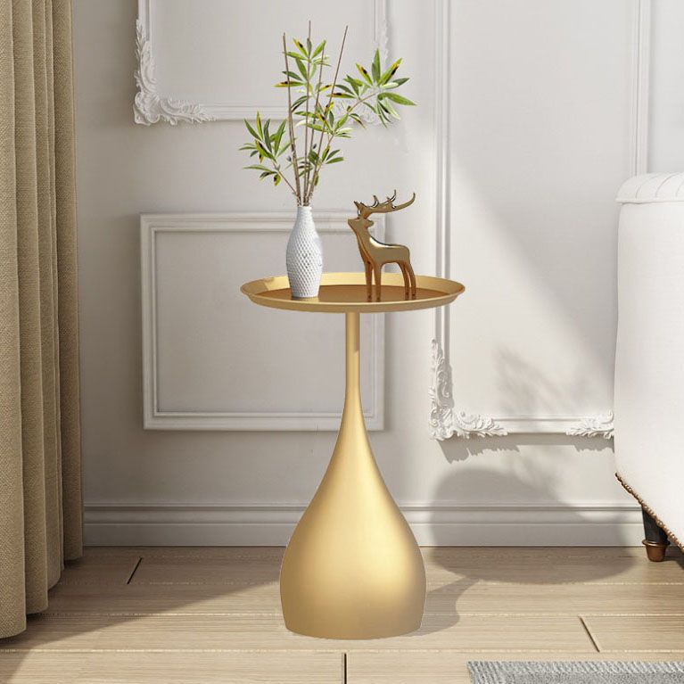 Contemporary Style Round Side End Table Metal Pedestal Sofa Side Accent Table