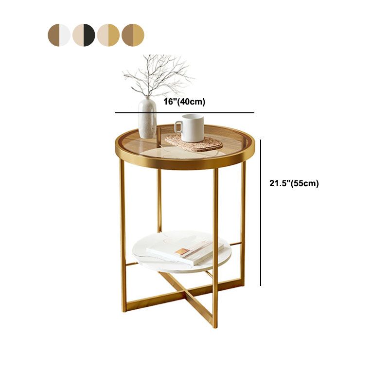 21.65" Tall Iron Cross Legs End Table Round Glass Top Side Table