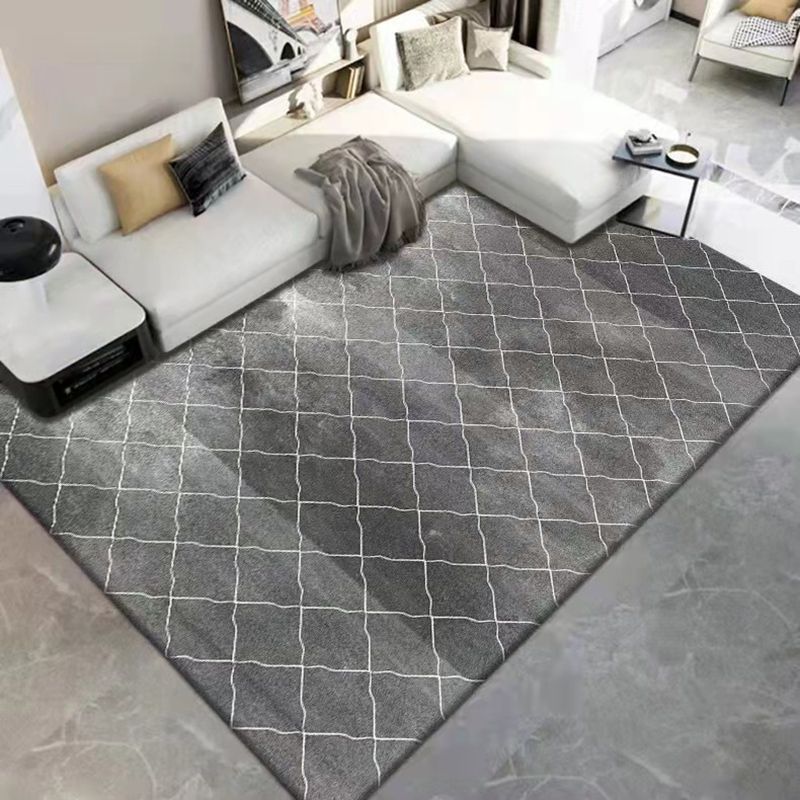 Gray Simple Rug Polyester Print Area Rug Non-Slip Backing Rug for Home Decor