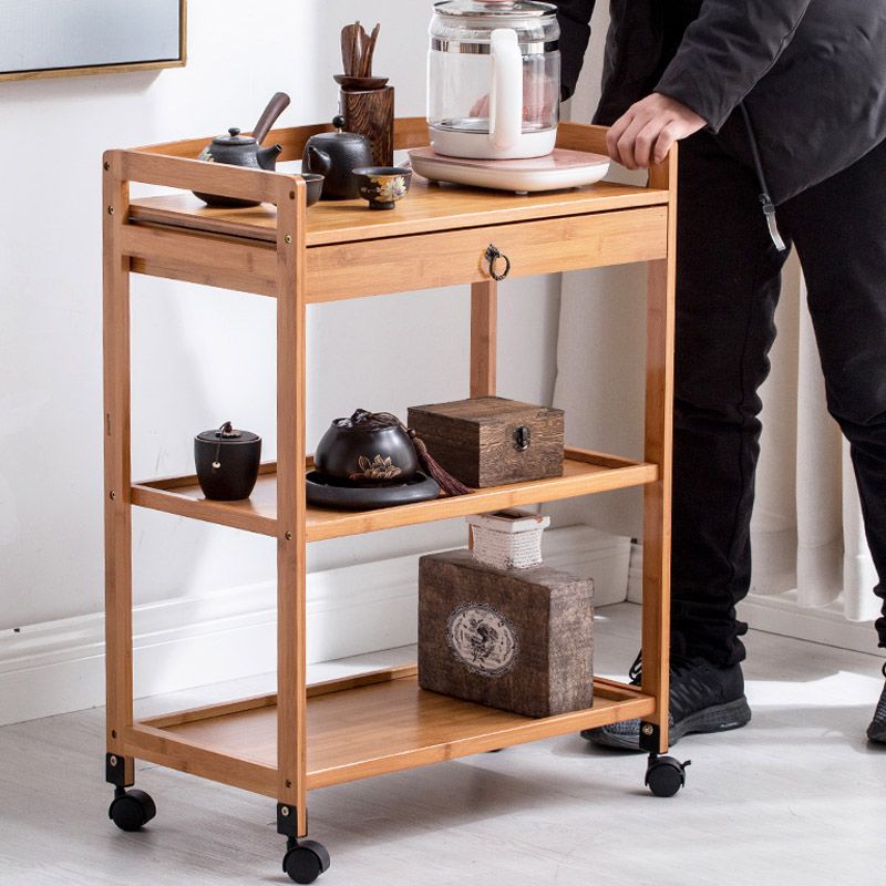 Modern Open Storage Kitchen Trolley Rolling Prep Table with Open Shelves