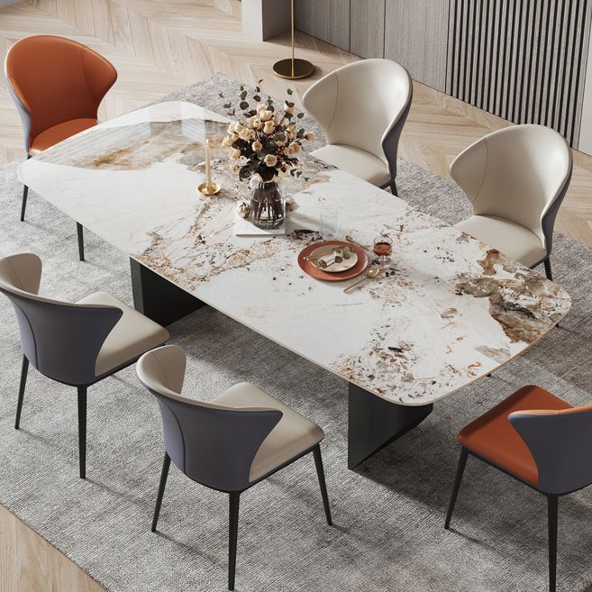 Metal Modern Rectangle Dining Table Sintered Stone Table for Dining Room and Kitchen