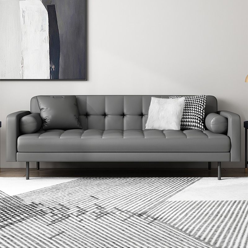 Glam Tufted Biscuit Back Standard Living Room Faux Leather Sofa