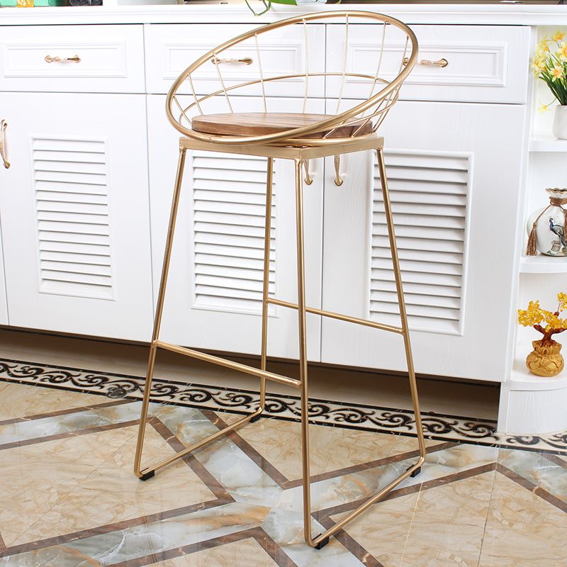 Metal Low Back Dining Stools Contemporary Round Bar Stools with Footrest