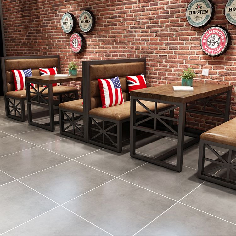 Industrial Solid Wood Dining Table Brown Rectangle Table with Black Frame for Dinning Room