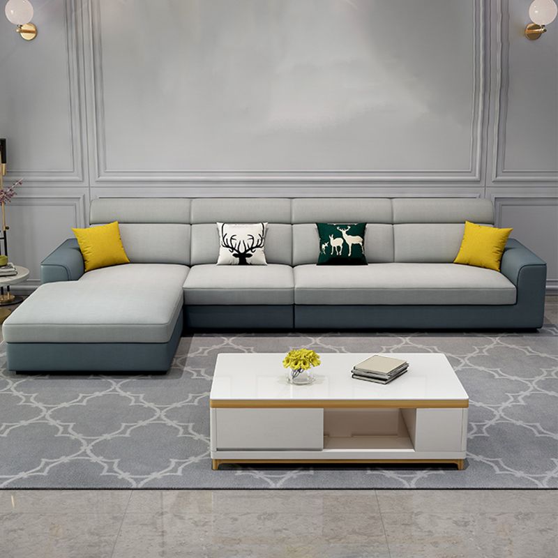 Sewn Pillow Back Square Tufted Sofa Modern Faux Leather Sofa & Chaise