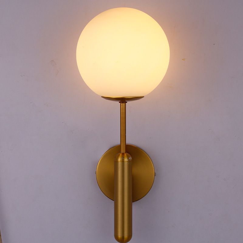 Contemporary Style Metal Wall Sconce with White Glass 1 Light Wall Lamp for Bedside