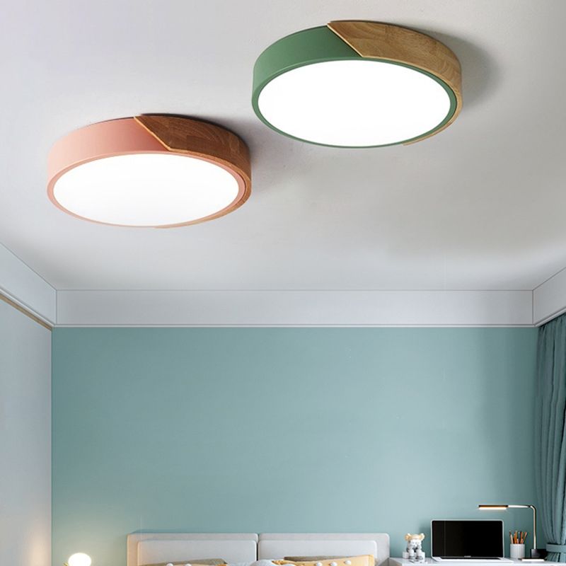 Luminaria de techo de montaje empotrado de madera Macaron de colores con protector acrílico