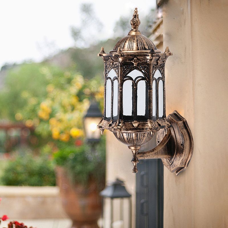 1-Bulb Pavilion Wall Light Rustic Black/Brass Aluminum Wall Sconce Lamp with Clear Glass Shade