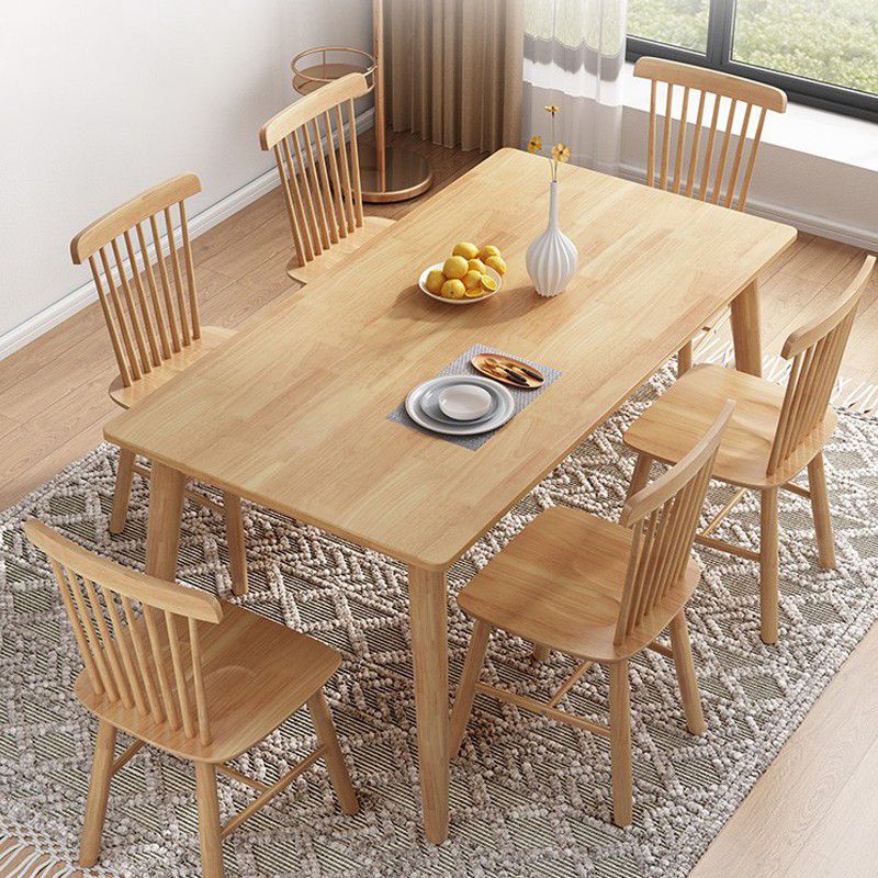 Rectangle 4 Legs Modern Table Light Wood Color Fixed Table of Oakwood Solid Wood