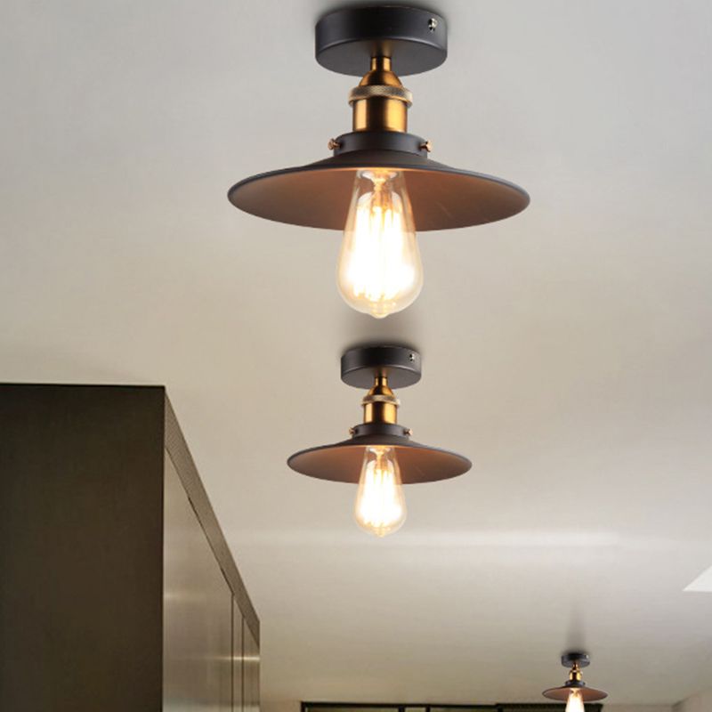 Loft soucoupe Semi-encastré, éclairage de plafond métallique à 1 ampoule, noir/blanc, pour cuisine