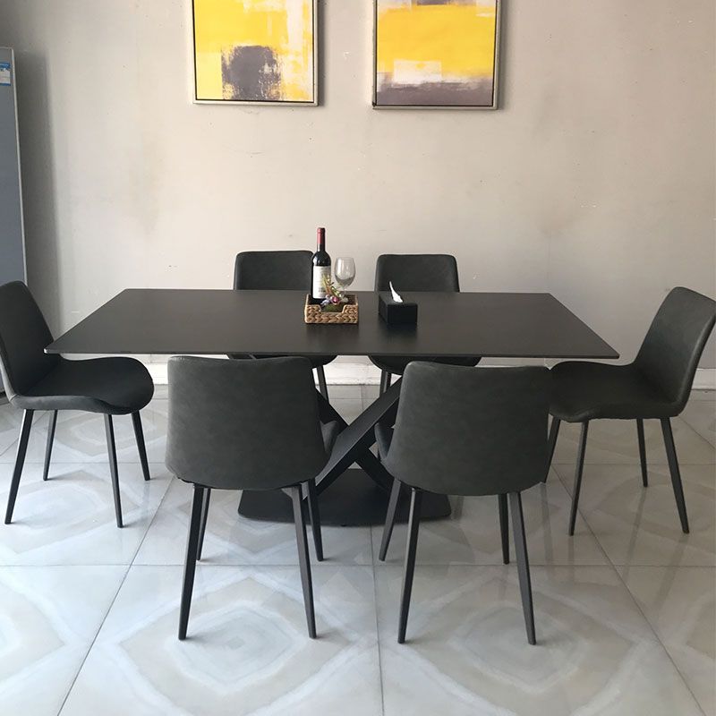 Rectangle Sintered Stone Kitchen Table Modern Black Dining Room Table