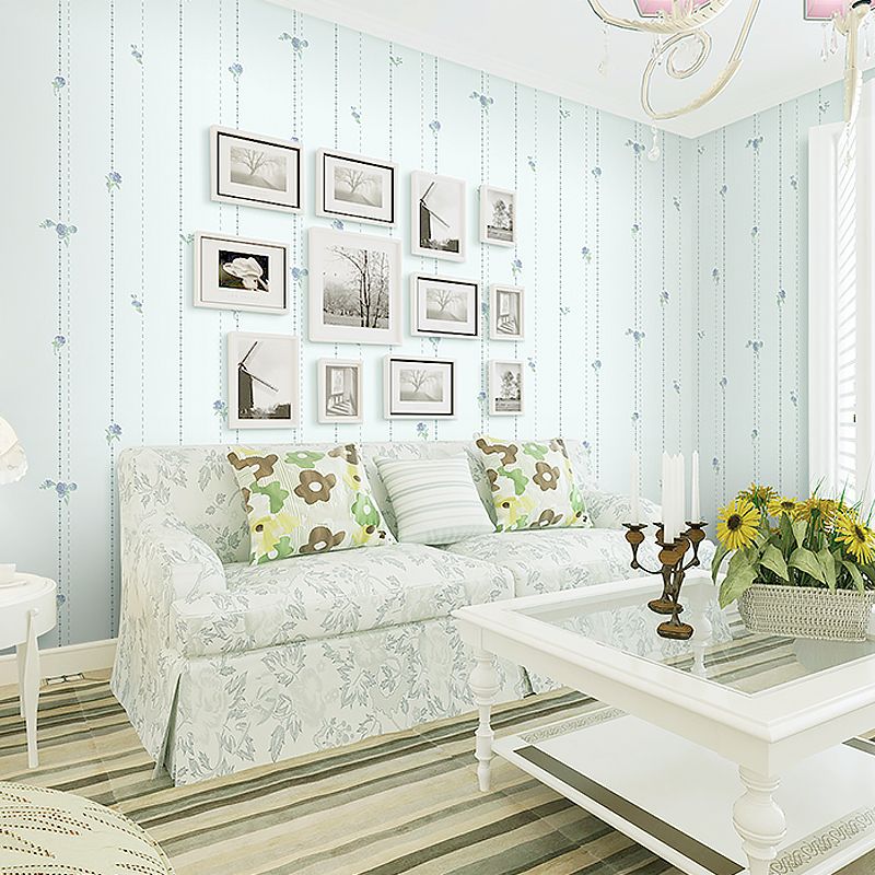 Light Blue Peonies Wallpaper Flower Rustic Stain-Proof Wall Decoration for Bedroom