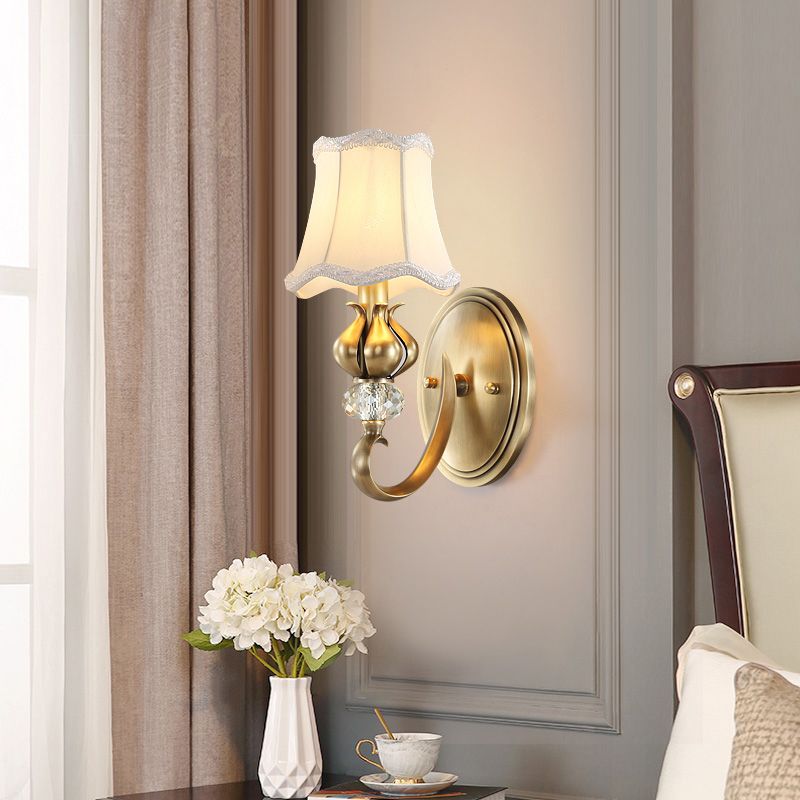 Flare Sconce Light Fixture Traditional Fabric Wall Mounted Lighting with Scalloped Trim