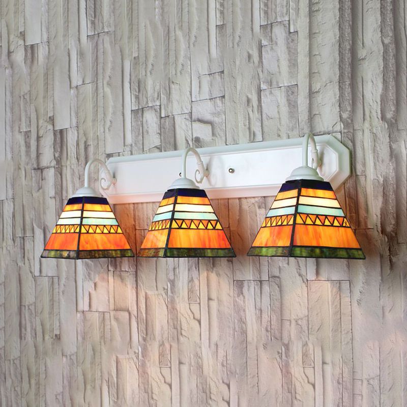 Pyramid Stained Glass Sconce Light Fixture Tiffany 3 Heads Orange Wall Mount Light