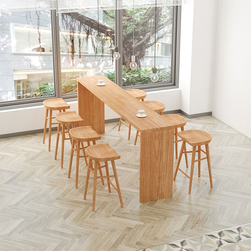 Contemporary Style 1/2/5/9 Pieces Bar Table Set Rectangle Wood Bar Table with Wood Stools