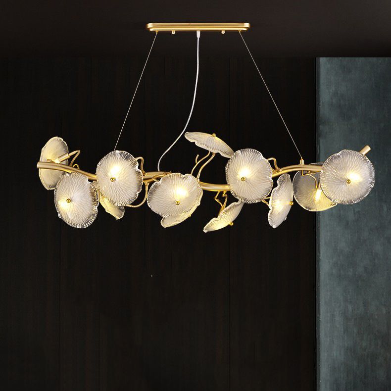 Lotus Leaf Shape Island Light Modern Island Hanging Light with Glass Shade for Dining Room