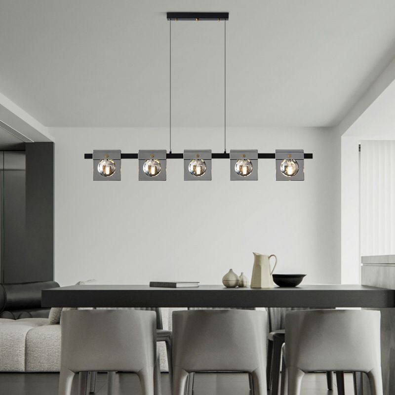 Multiple-Light Rectangular Island Pendant Modern Glass Island Lighting