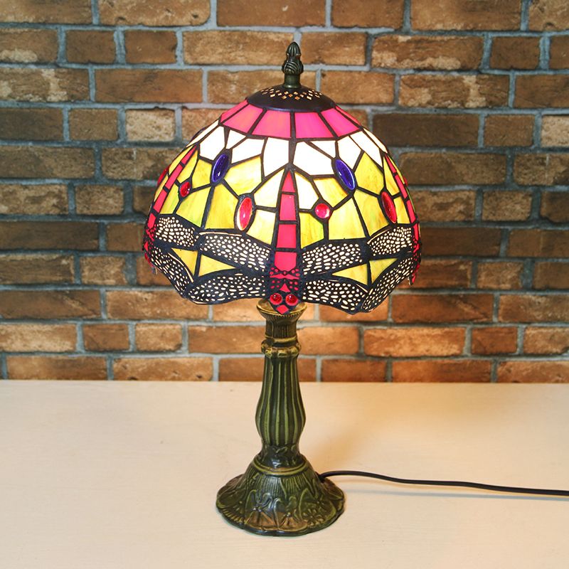 Dragonfly Tischlampe Retro gefärbte Glas 1-Licht-Akzentlampe im antiken Bronze Finish für das Studium