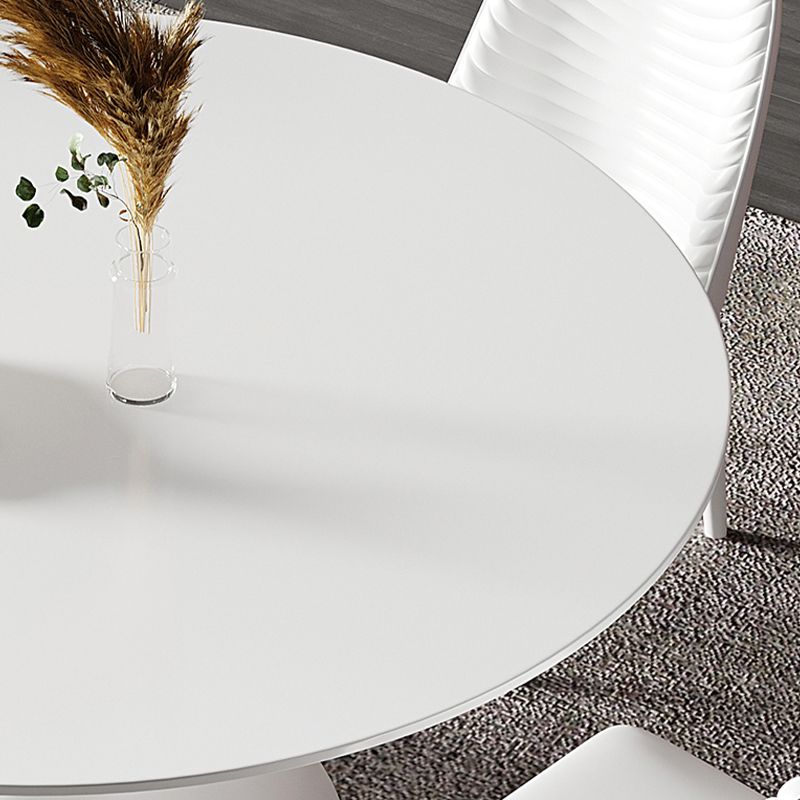 Modern Dining Table with White Pedestal Round Stone Top Dining Table without Turntable