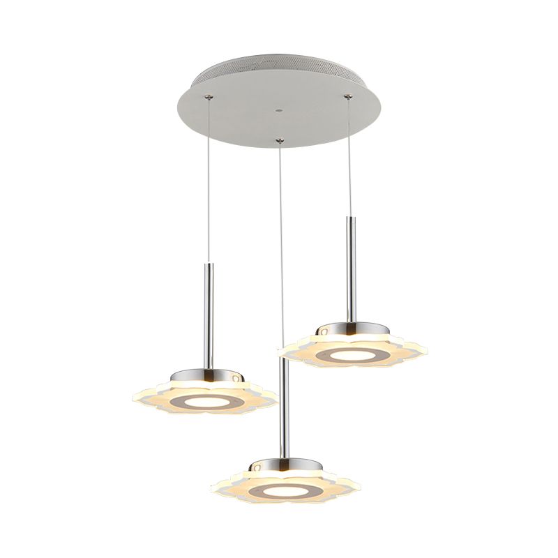Modernism Flower Cluster Pendant Acrylic 3-Head LED Dinging Room Lamp in Warm/White/Natural Light with Linear/Round Canopy
